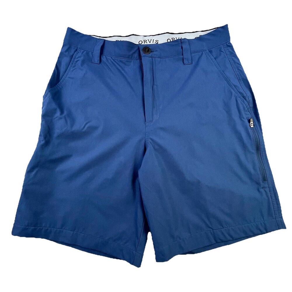 Orvis Tech Shorts Mens 32 Blue Hiking Stretch Comfort Outdoor Zip Cargo Pocket